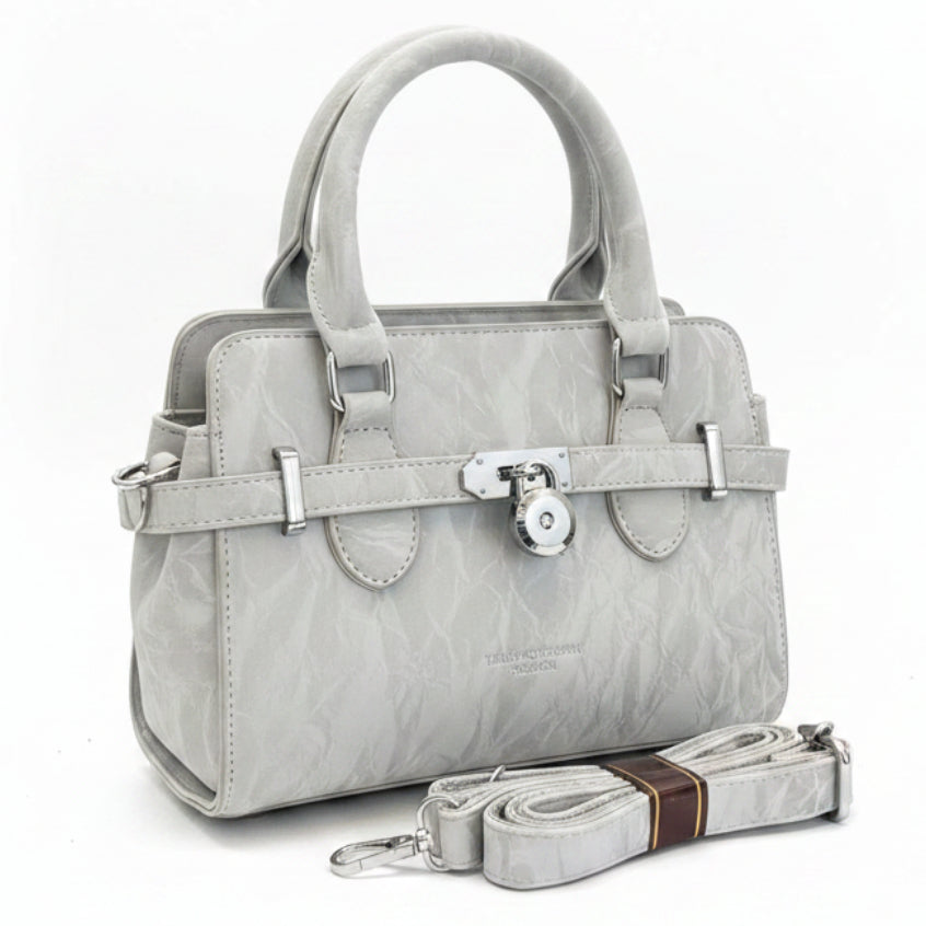Crinkle Leather Structured Mini Handbag with Padlock Hardware for Women in Pakistan