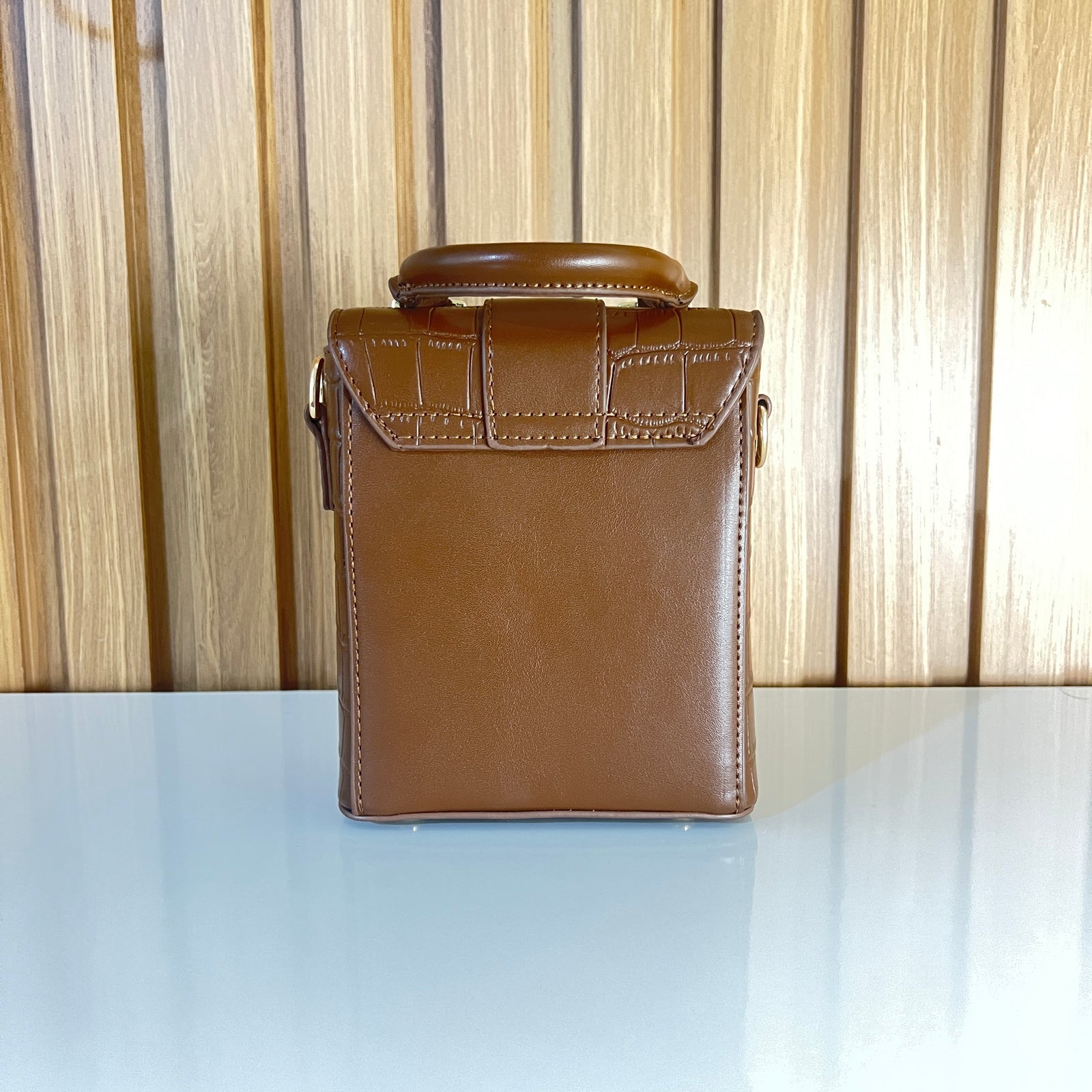 Croc Embossed Mini Box Bag with Gold Turn-Lock & Top Handle for Women in Pakistan