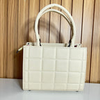 Cream Quilted Square-Embossed Structured Handbag – Dual Top Handle & Crossbody Strap by Meraki by Emaan Pakistan