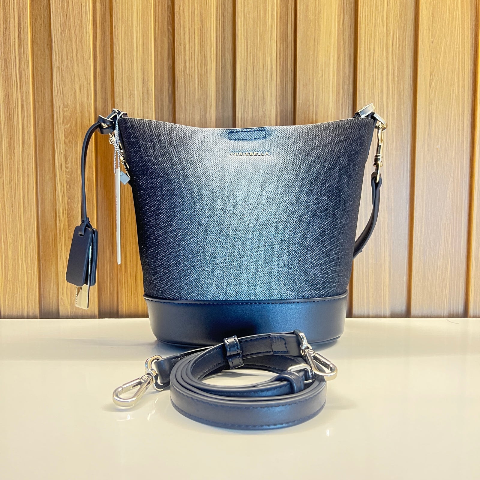 Chrisbella Canvas Bucket Bag with Leather Base & Detachable Strap for Women in Pakistan