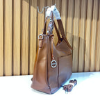 Brown Textured Shoulder Handbag with Crossbody Strap