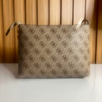 Back view of beige and brown monogram shoulder bag