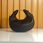 Black Pebbled Leather Crescent Hobo Bag with Gold Chain - Back View