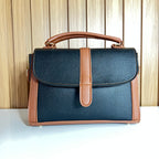 Black & Tan Satchel Handbag for Women – Front View - Top Handle Crossbody Bag with Detachable Strap
