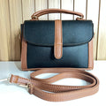 Black & Tan Satchel Handbag for Women – Front View with Strap - Top Handle Crossbody Bag with Detachable Strap