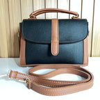 Black & Tan Satchel Handbag for Women – Front View with Strap - Top Handle Crossbody Bag with Detachable Strap