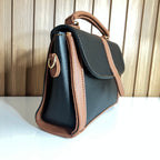 Black & Tan Satchel Handbag for Women – Side View - Top Handle Crossbody Bag with Detachable Strap