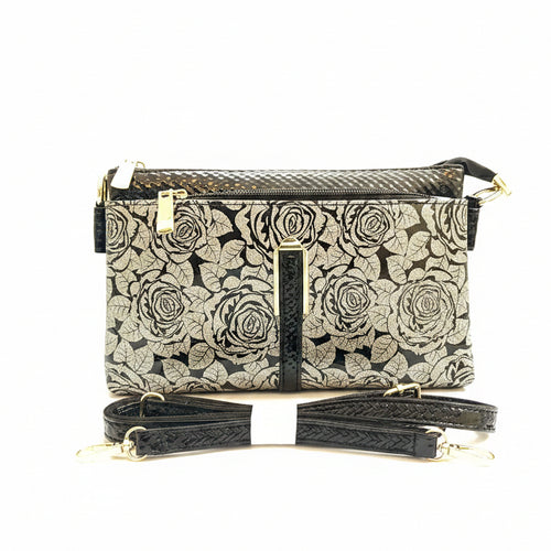 Black structured clutch bag with silver top handle for women in Pakistan – Meraki by Emaan