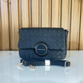 Bloack woven crossbody flap bag front view with gold clasp and strap – Meraki by Emaan Pakistan