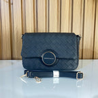 Bloack woven crossbody flap bag front view with gold clasp and strap – Meraki by Emaan Pakistan