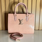 Blush pink croc tote bag front with crossbody strap – Meraki by Emaan Pakistan