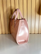 Blush pink handbag side view smooth panel gold hardware – Meraki by Emaan Pakistan