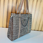 Brown tweed tote jute bag side angle view – Meraki by Emaan Pakistan