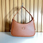 Camel tan crescent hobo bag hanging view – Meraki by Emaan Pakistan