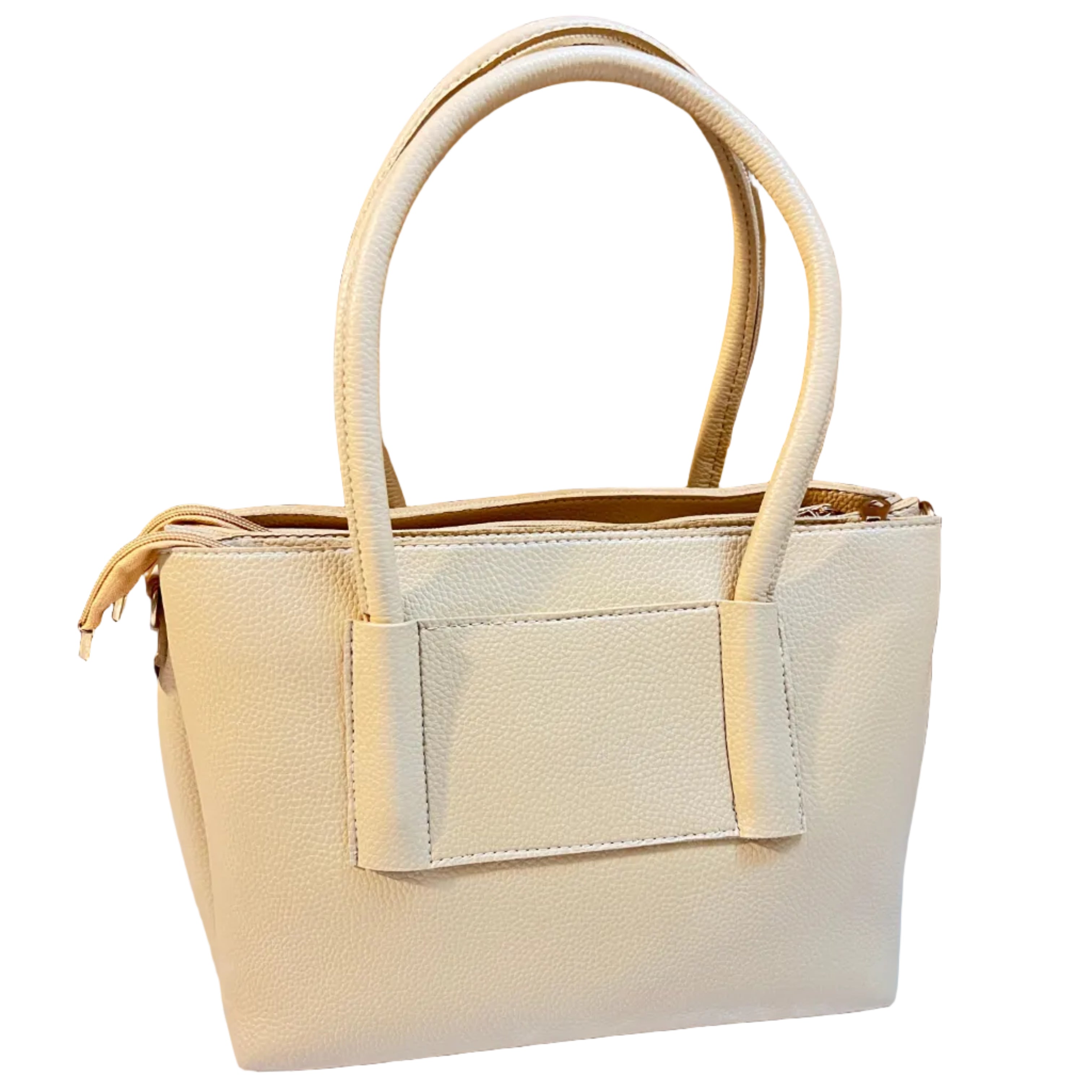 Cream Structured Tote Handbag – Dual Handle & Crossbody Strap by Meraki by Emaan Pakistan - Side view