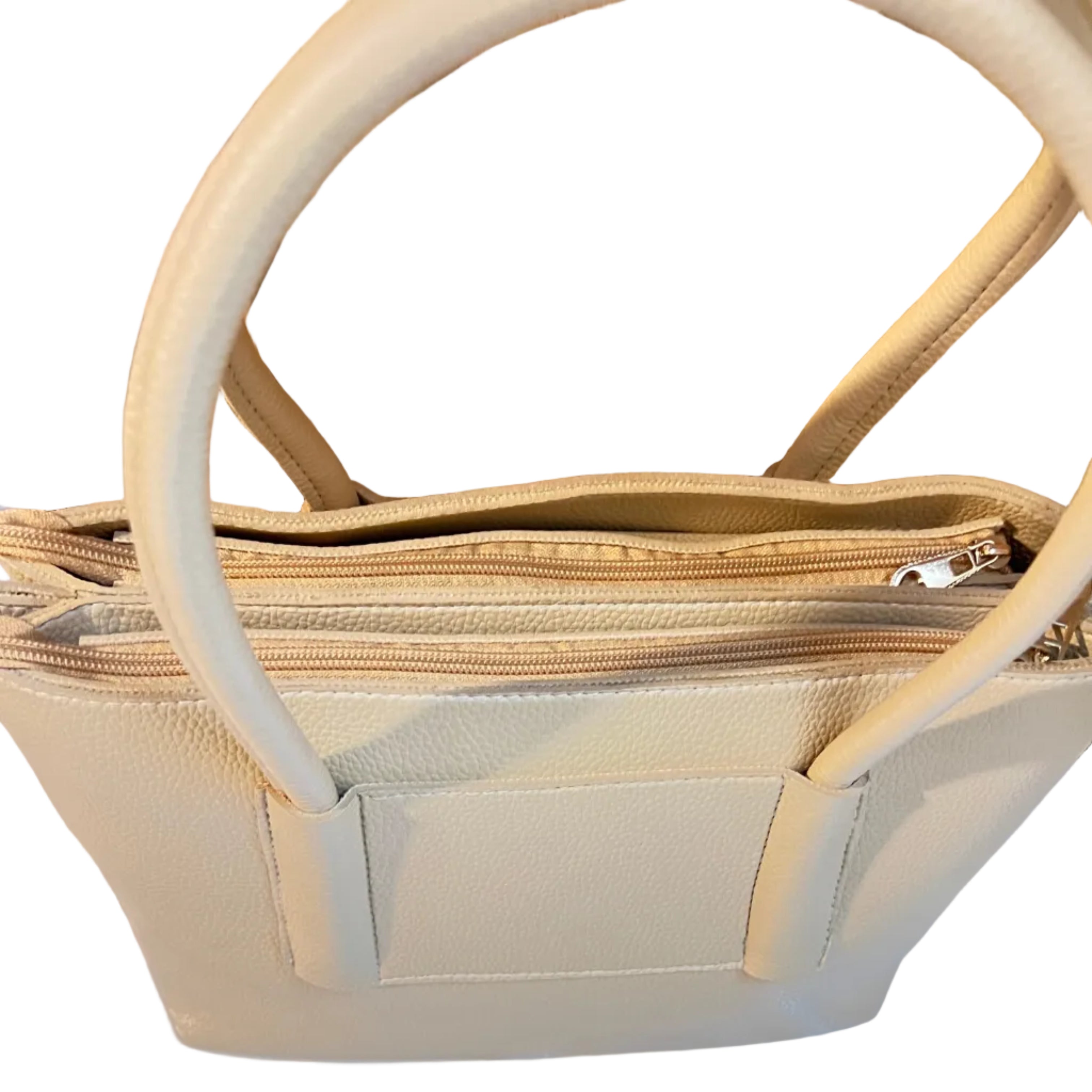 Cream Structured Tote Handbag – Dual Handle & Crossbody Strap by Meraki by Emaan Pakistan - top view