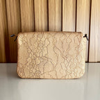 Cream beige floral embossed crossbody bag back view – Meraki by Emaan Pakistan