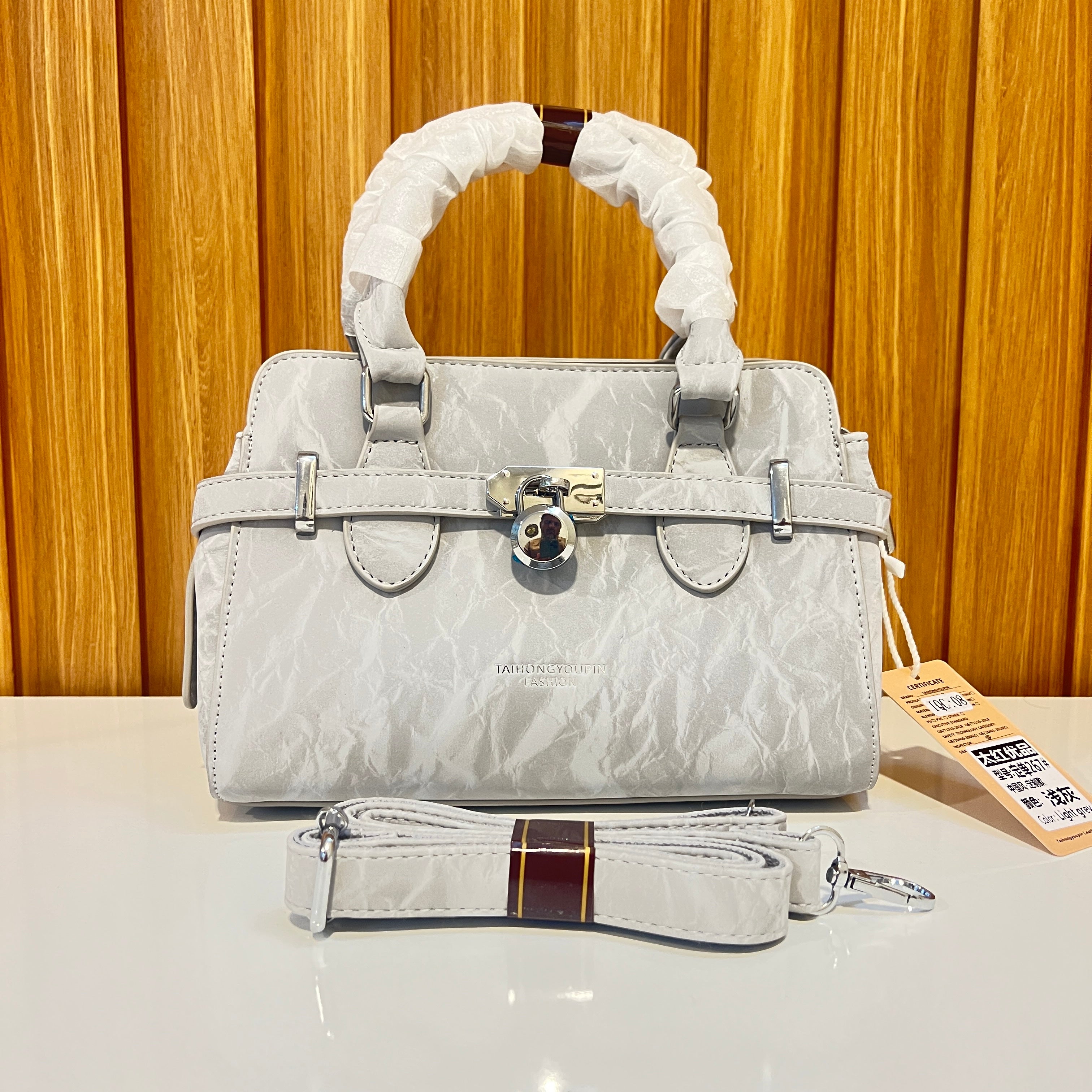 Crinkle Leather Structured Mini Handbag with Padlock Hardware for Women in Pakistan