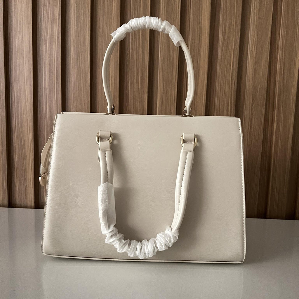 Elegant Cream Structured Handbag for Women | Beauty Bella Tote Bag - Back View