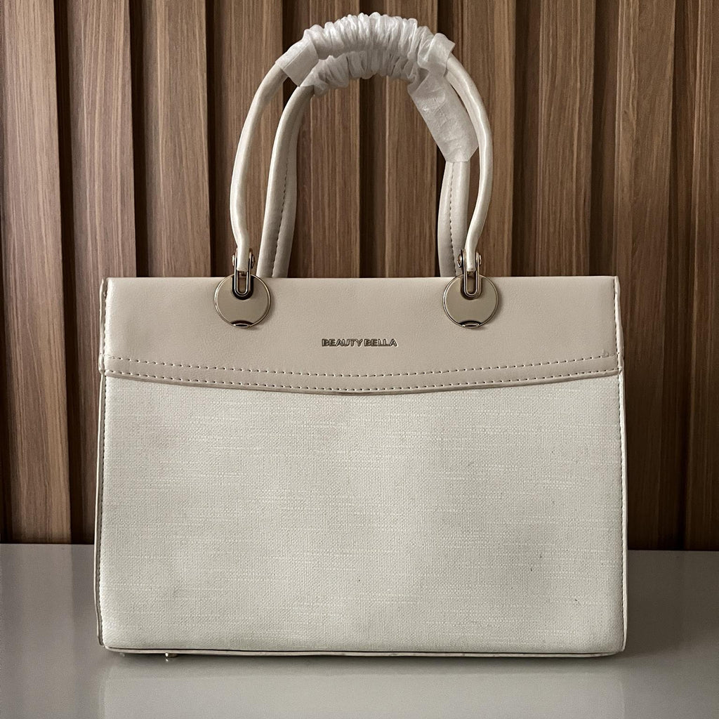 Elegant Cream Structured Handbag for Women | Beauty Bella Tote Bag - Front View