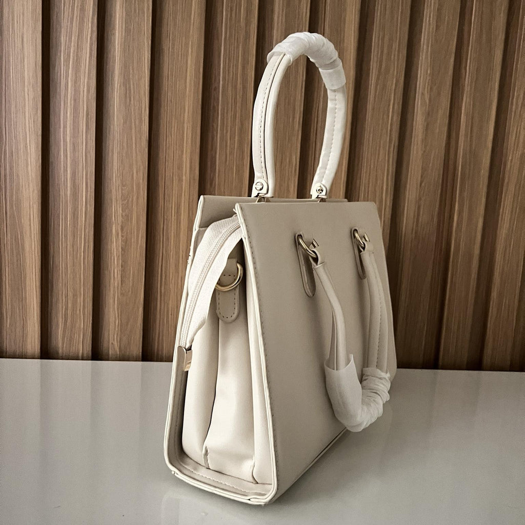 Elegant Cream Structured Handbag for Women | Beauty Bella Tote Bag - Side View
