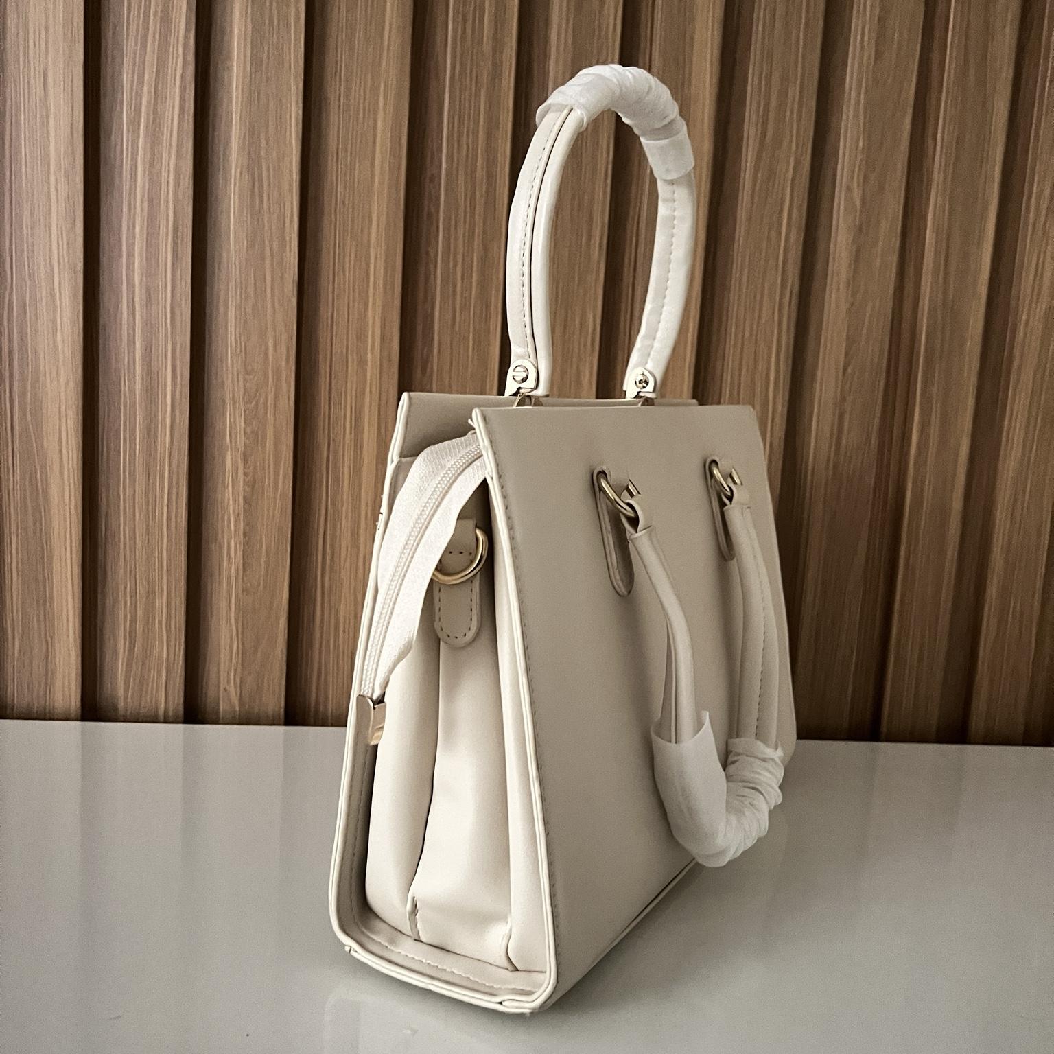 Elegant Cream Structured Handbag for Women | Beauty Bella Tote Bag - Side View