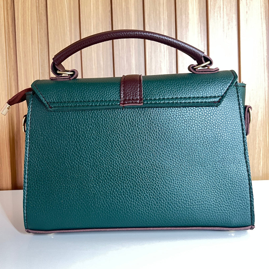 Emerald Green Satchel Handbag for Women –  Back View - Top Handle Crossbody Bag with Detachable Strap