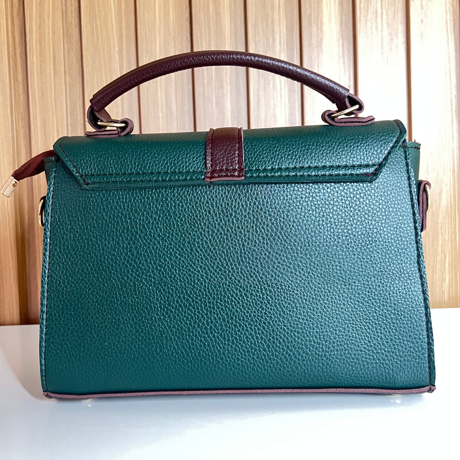 Emerald Green Satchel Handbag for Women –  Back View - Top Handle Crossbody Bag with Detachable Strap