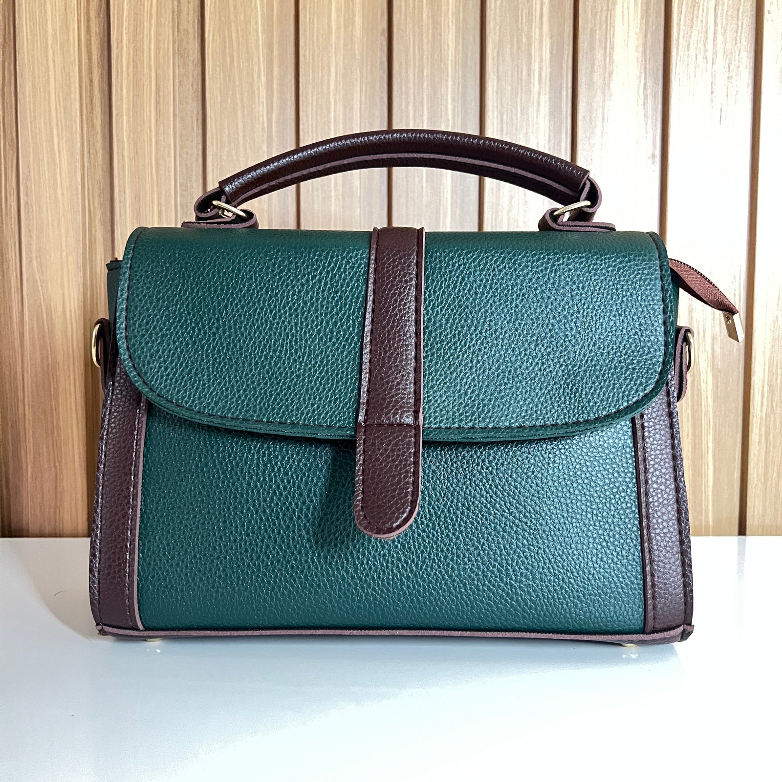 Emerald Green Satchel Handbag for Women –  Front View - Top Handle Crossbody Bag with Detachable Strap
