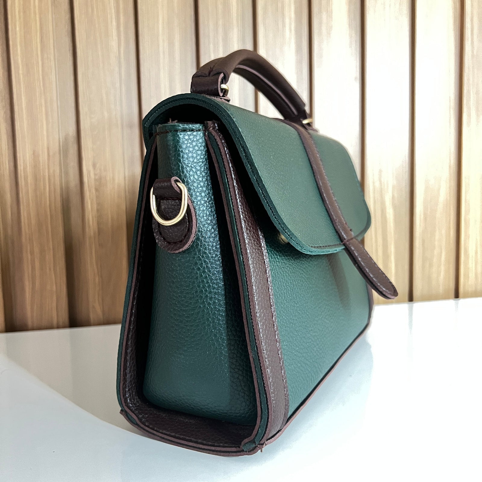 Emerald Green Satchel Handbag for Women –  Side View - Top Handle Crossbody Bag with Detachable Strap