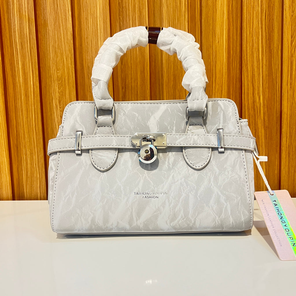 Crinkle Leather Structured Mini Handbag with Padlock Hardware for Women in Pakistan