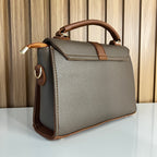 Grey & Tan Satchel Handbag for Women – Back View - Top Handle Crossbody Bag with Detachable Strap