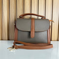 Grey & Tan Satchel Handbag for Women – Front View with Strap - Top Handle Crossbody Bag with Detachable Strap