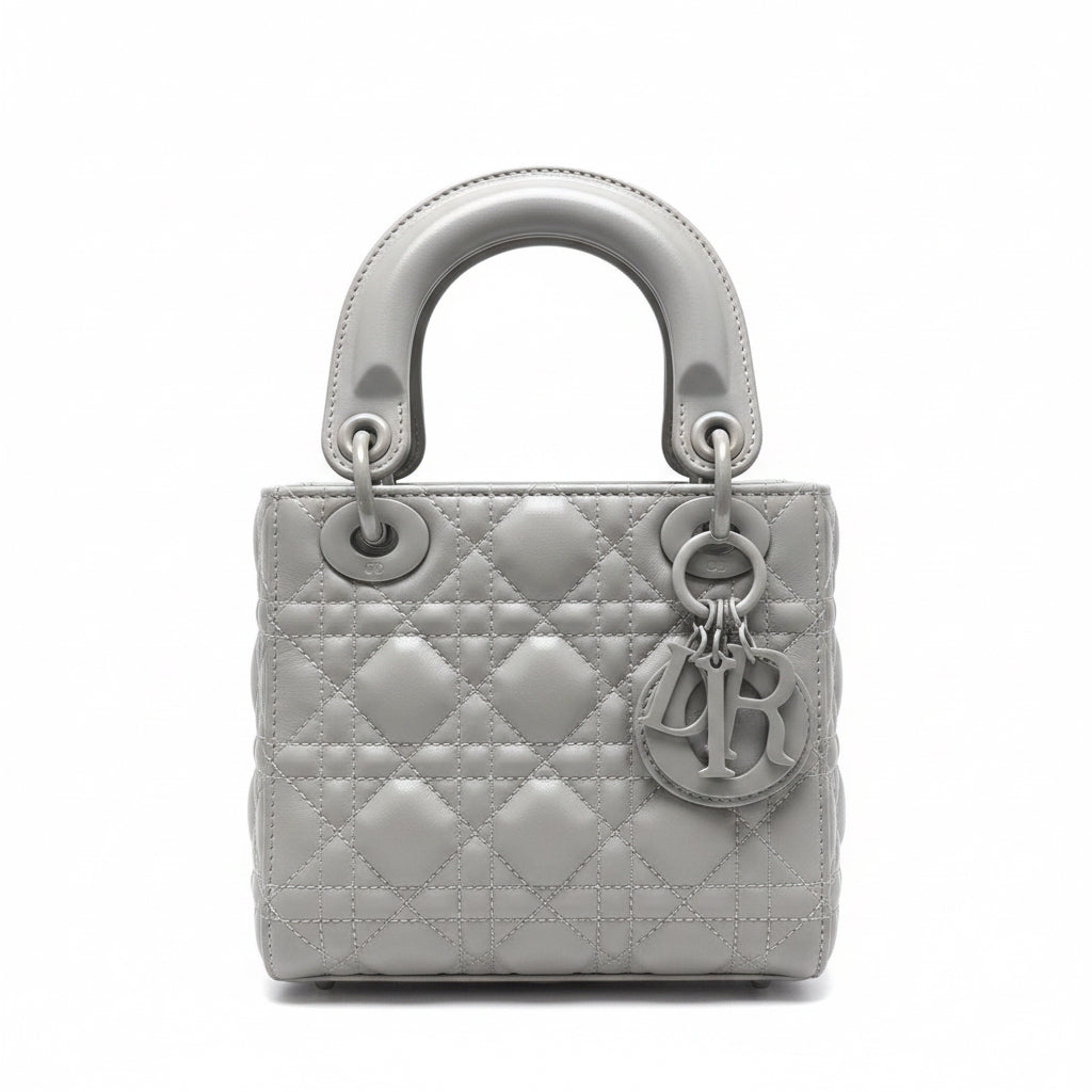 Grey Cannage Quilted Mini Handbag with Branded Strap for Women in Pakistan