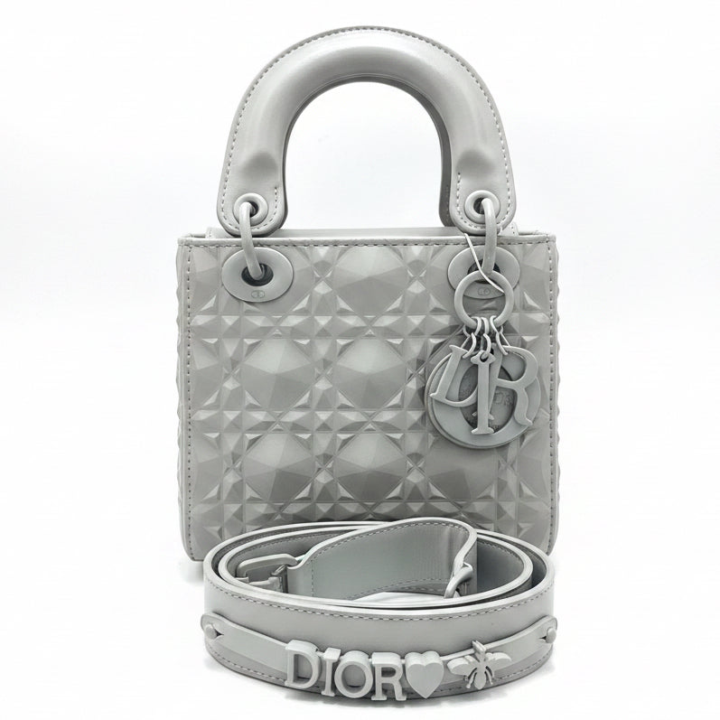 Grey Cannage Quilted Mini Handbag with Branded Strap for Women in Pakistan