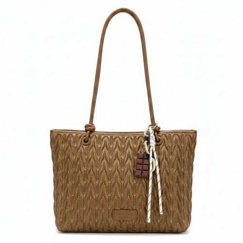 Chevron quilted tote bag for women taupe colour Pakistan – Meraki by Emaan
