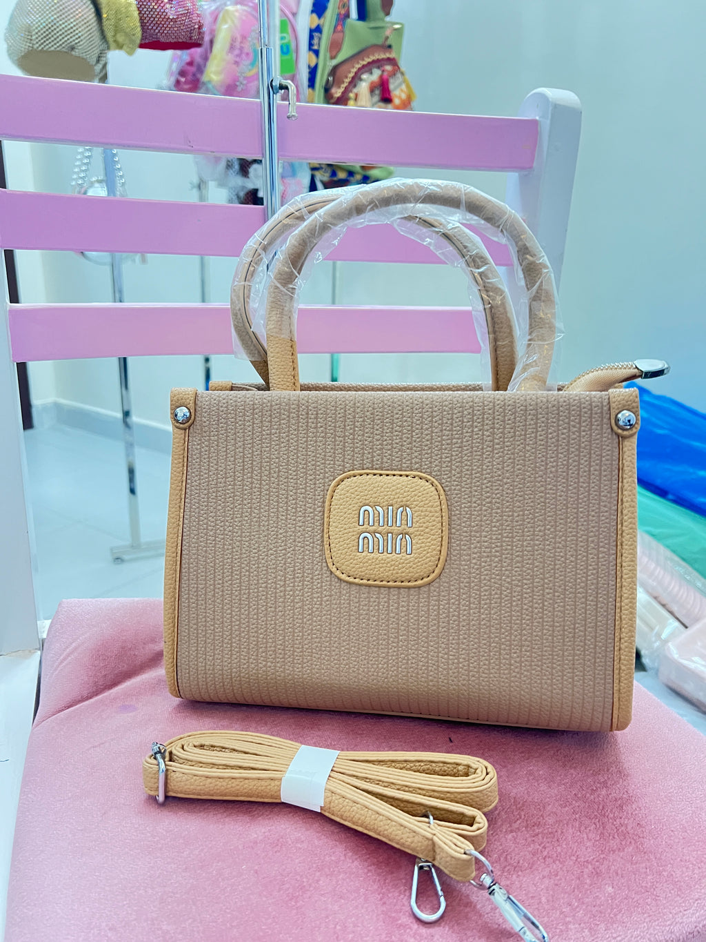 Structured Ribbed Tote Bag with Logo Patch & Detachable Strap for Women in Pakistan