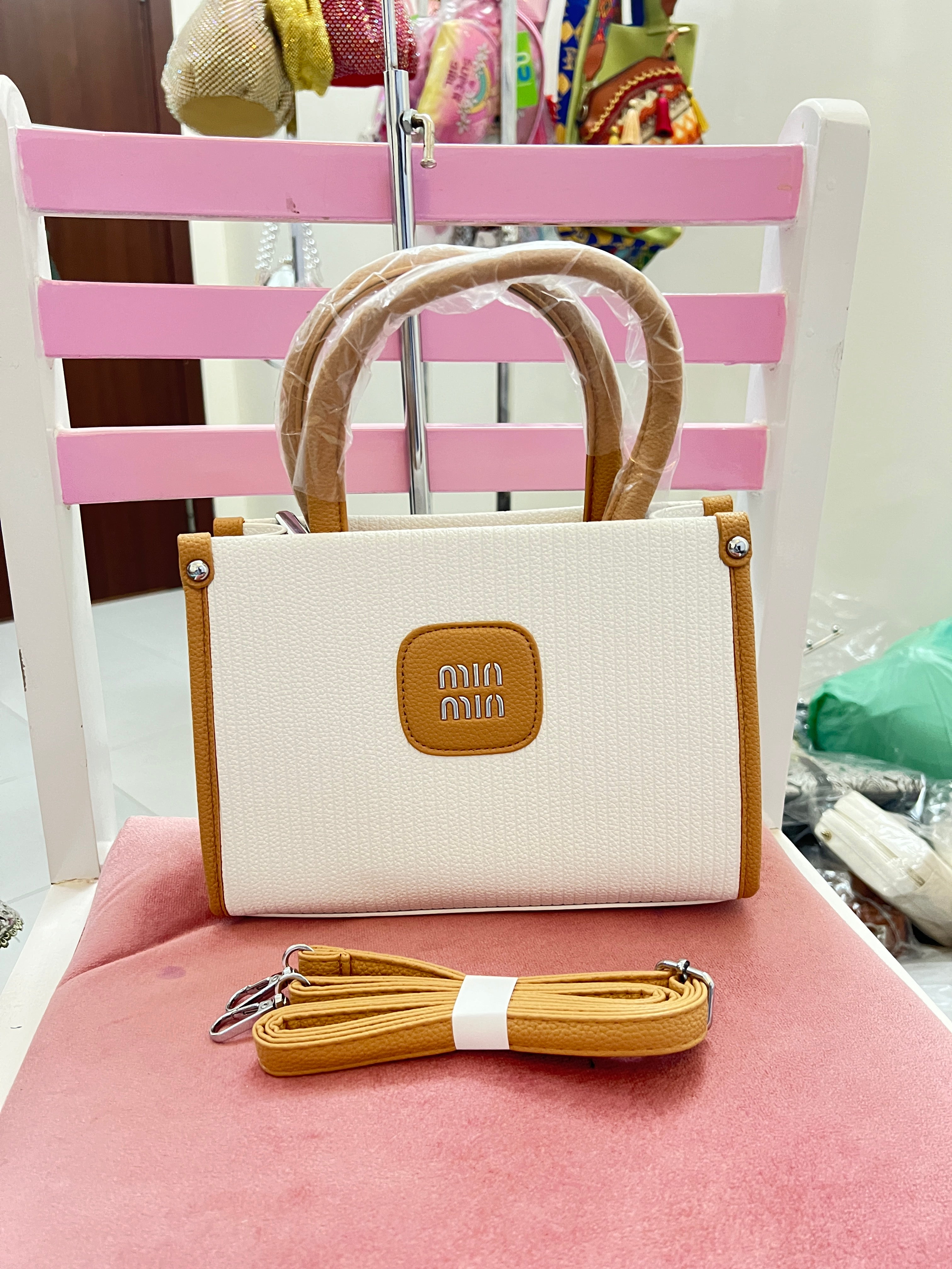 Structured Ribbed Tote Bag with Logo Patch & Detachable Strap for Women in Pakistan