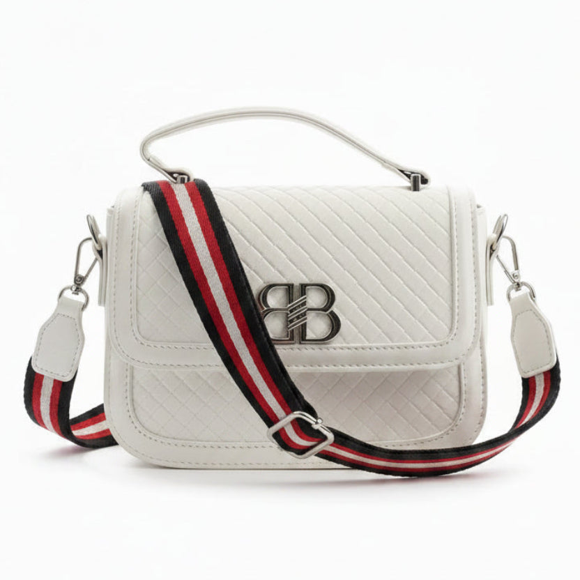 BB Logo Quilted Flap Crossbody Bag with Striped Strap & Top Handle for Women in Pakistan