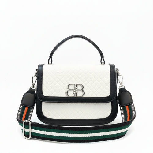 BB Logo Quilted Flap Crossbody Bag with Striped Strap & Top Handle for Women in Pakistan
