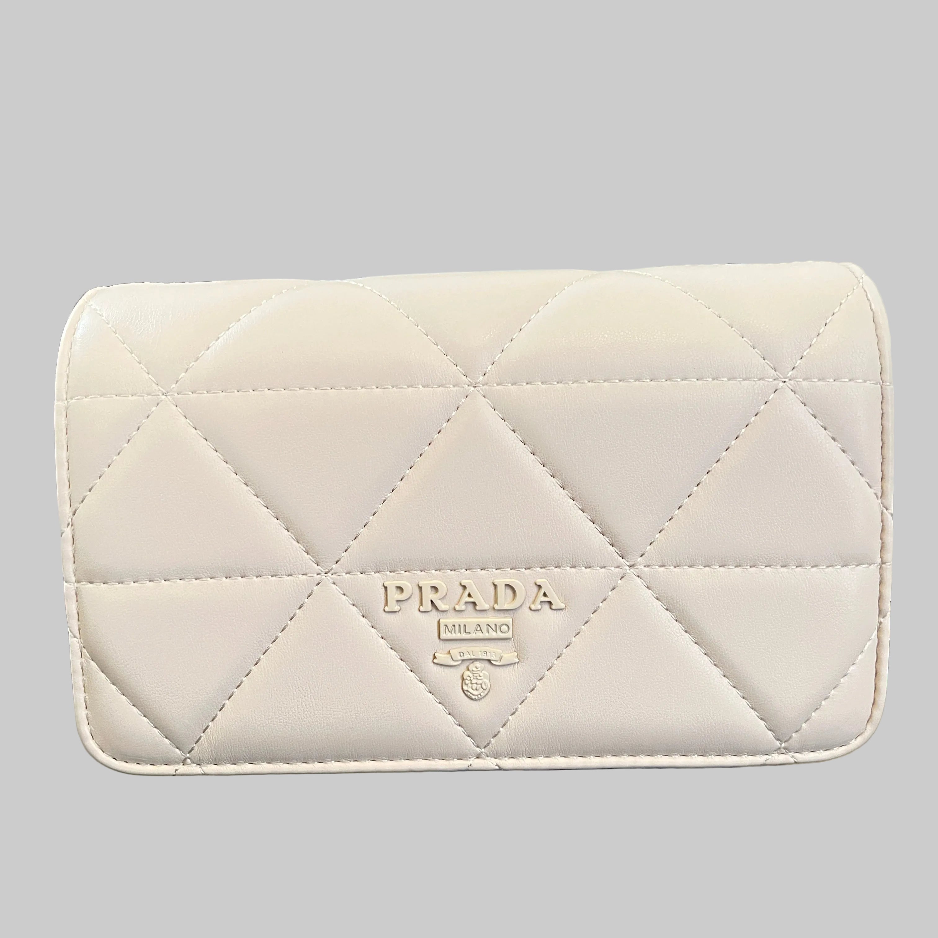 Prada Milano Style Quilted Mini Flap Bag with Gold Chain Strap for Women in Pakistan