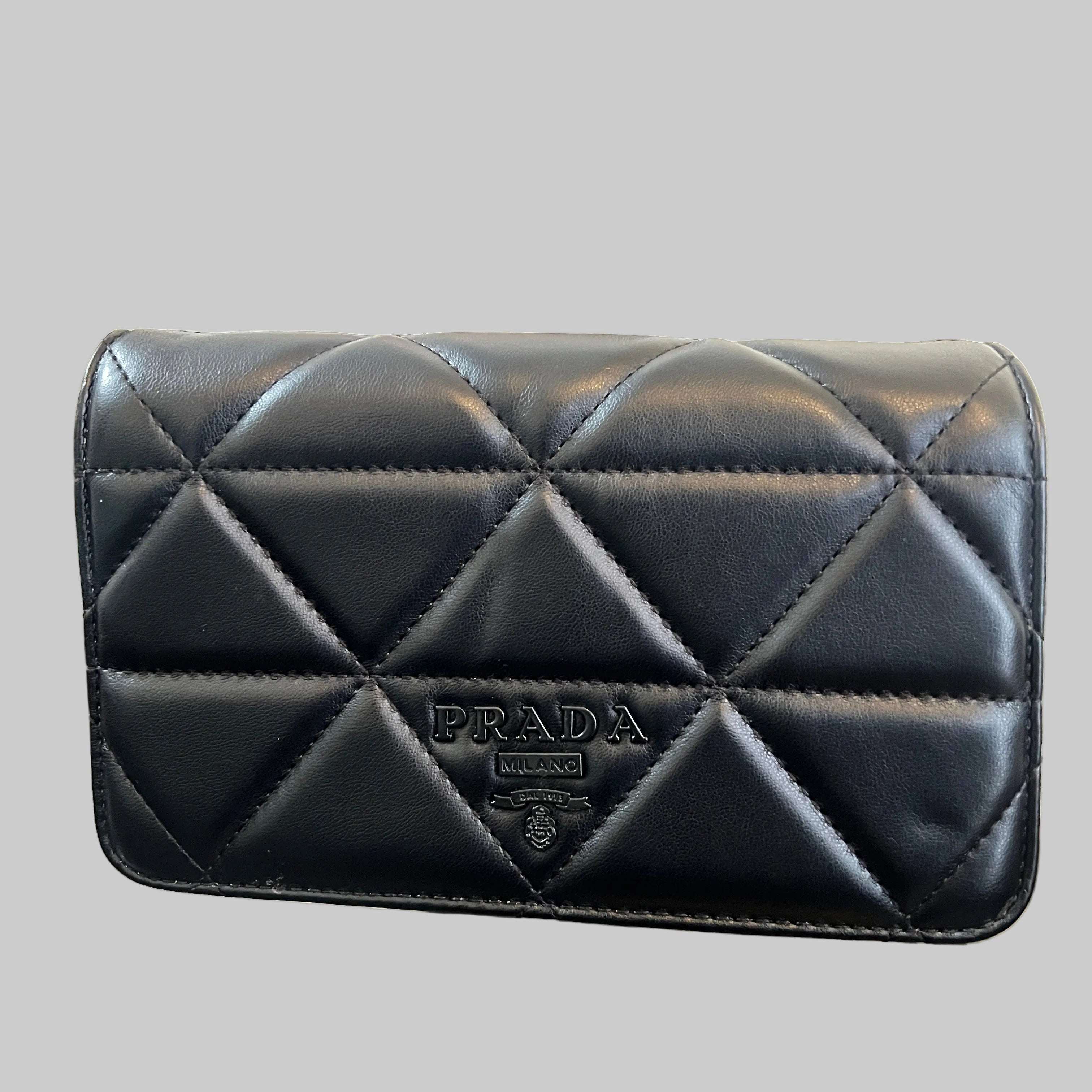 Prada Milano Style Quilted Mini Flap Bag with Gold Chain Strap for Women in Pakistan