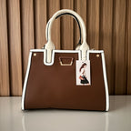 Brown & Cream Structured Tote Handbag with Detachable Strap