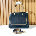 Black & Tan Textured Structured Tote Handbag with Detachable Strap