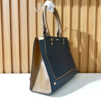 Black & Tan Textured Structured Tote Handbag with Detachable Strap
