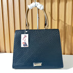 Black & Tan Textured Structured Tote Handbag with Detachable Strap