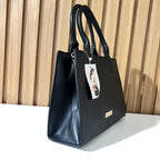 Black Structured Tote Handbag with Detachable Shoulder Strap