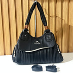 Black Pleated Hobo Handbag with Detachable Strap