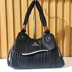 Black Pleated Hobo Handbag with Detachable Strap