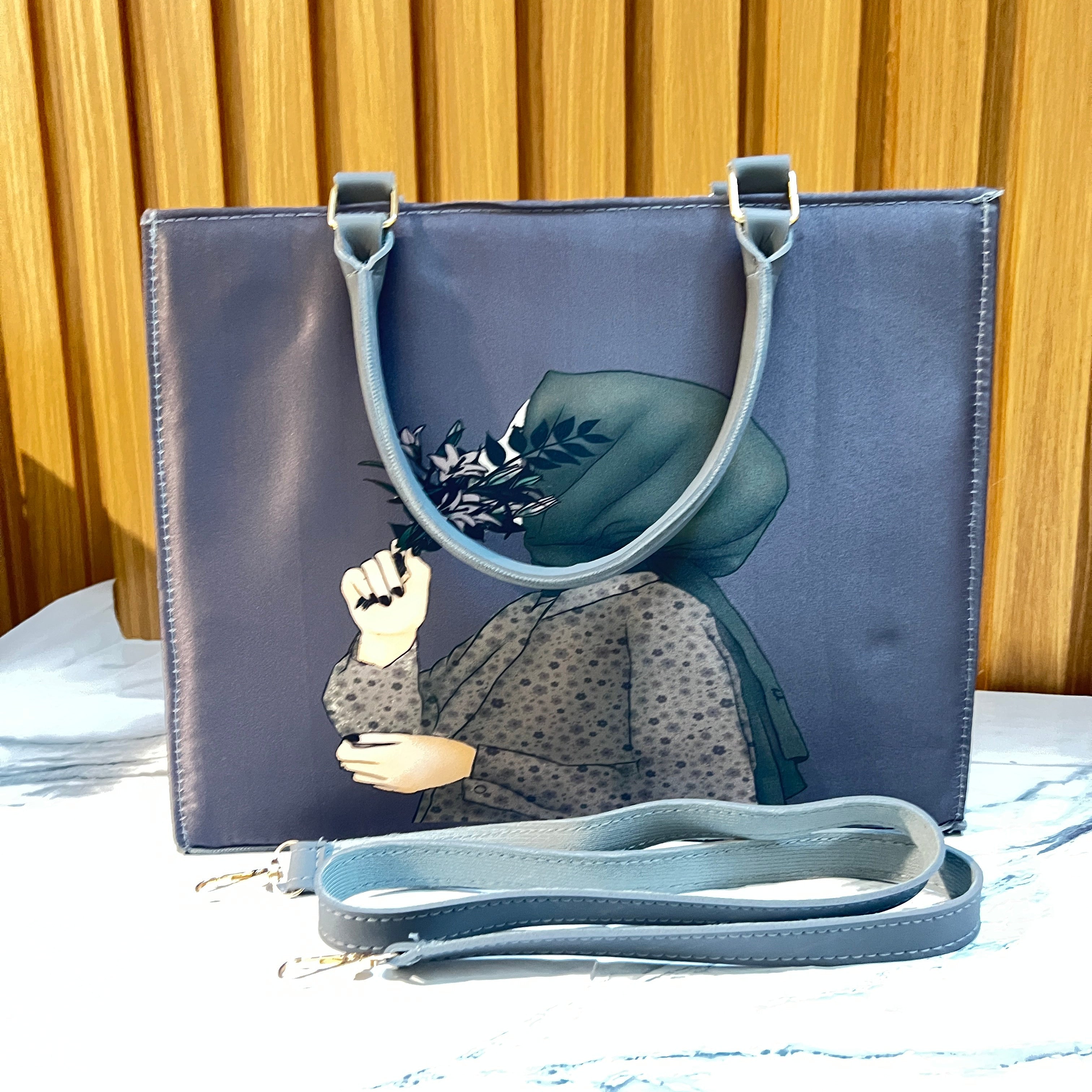 Ladies Fancy Canvas Bag – Elegant Party Bag by Meraki by Emaan Pakistan-Front View with belt